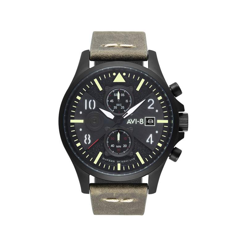 Montre AVI-8 homme chronographe acier cuir gris - vue 1