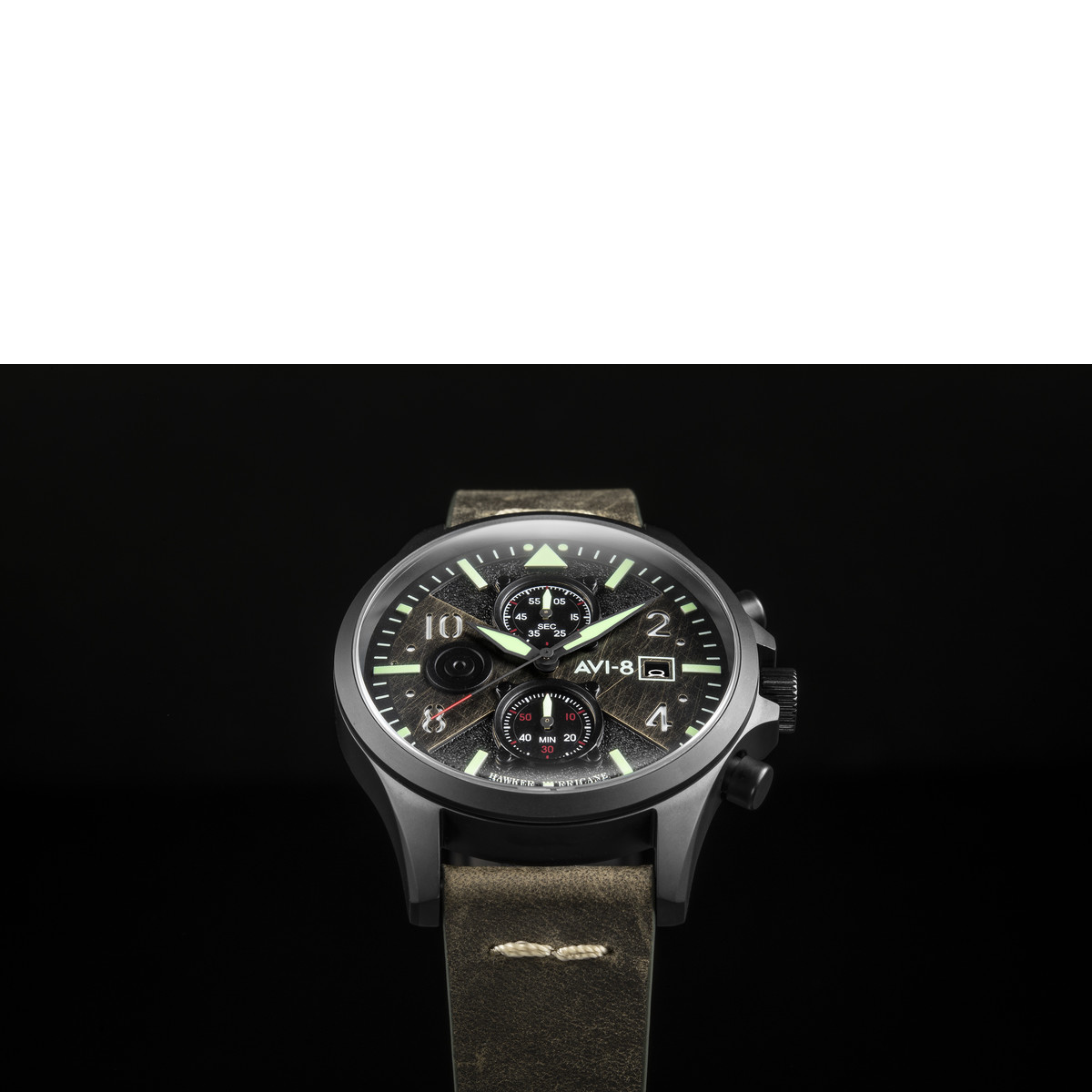 Montre AVI-8 homme chronographe acier cuir gris - vue D3