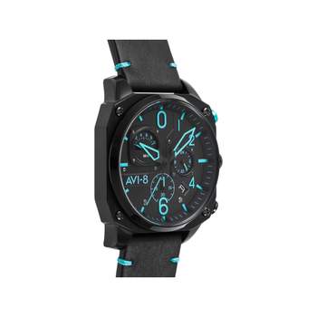 AVI-8 men's chronograph steel black leather watch