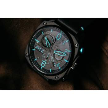AVI-8 men's chronograph steel black leather watch