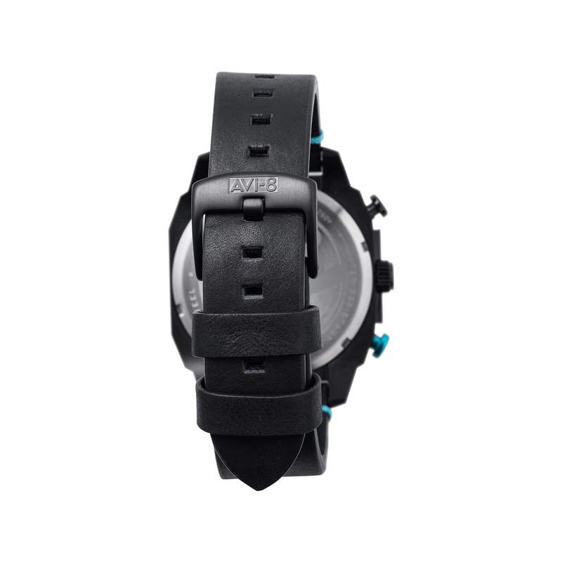 Montre AVI-8 homme chronographe acier noir cuir - vue D2
