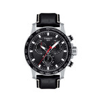 Montre Tissot homme chronographe  acier cuir noir - vue 1