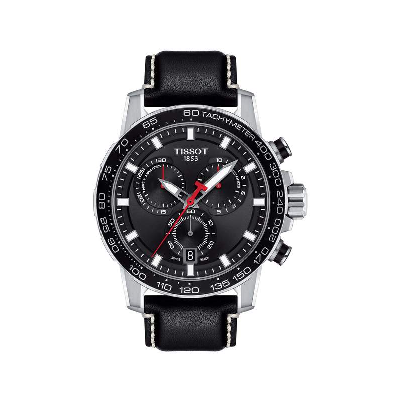 Montre Tissot homme chronographe  acier cuir noir - vue 1