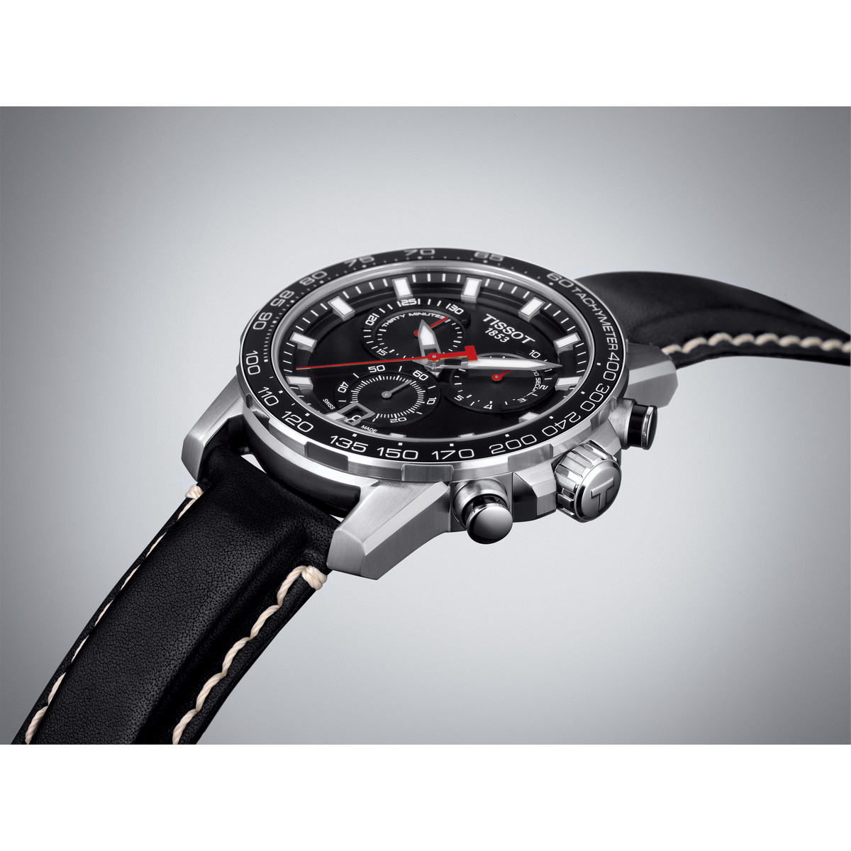 Montre Tissot homme chronographe  acier cuir noir - vue D2