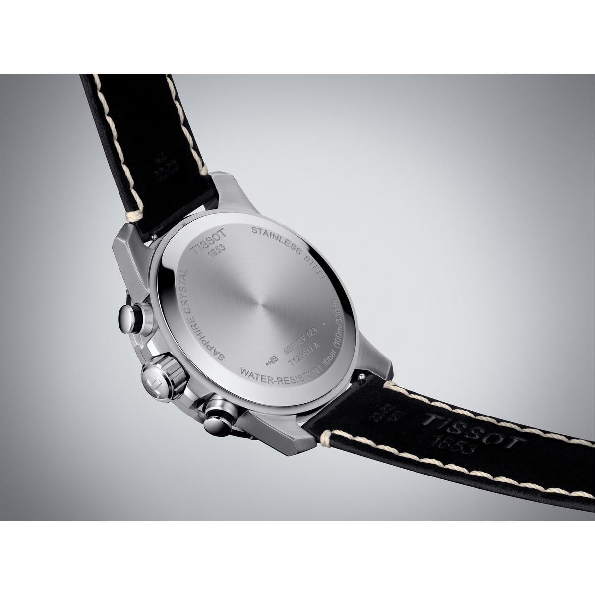 Montre Tissot homme chronographe  acier cuir noir - vue D3