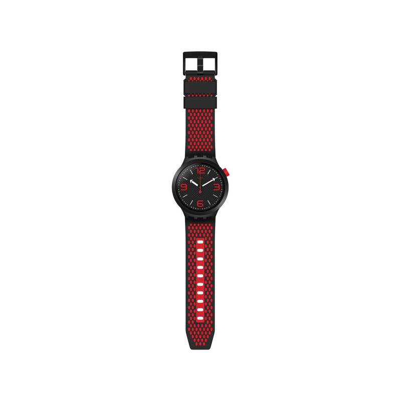 Montre Swatch mixte plastique silicone noir rouge - vue 2