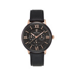 Montre Pierre Lannier homme acier rose cuir noir - vue 1