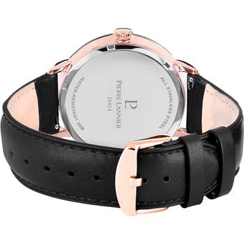 Pierre Lannier Horloge heren roze staal zwart leer