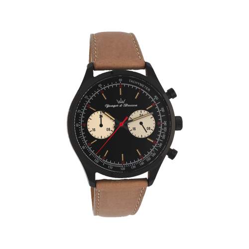 Montre Yonger et Bresson acier noir cuir marron