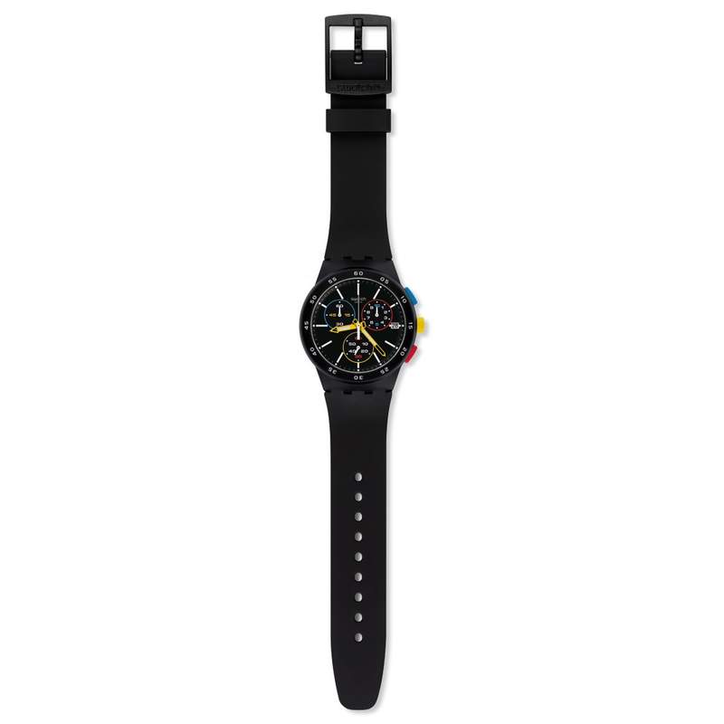 Montre Swatch homme chronographe silicone noir - vue D1