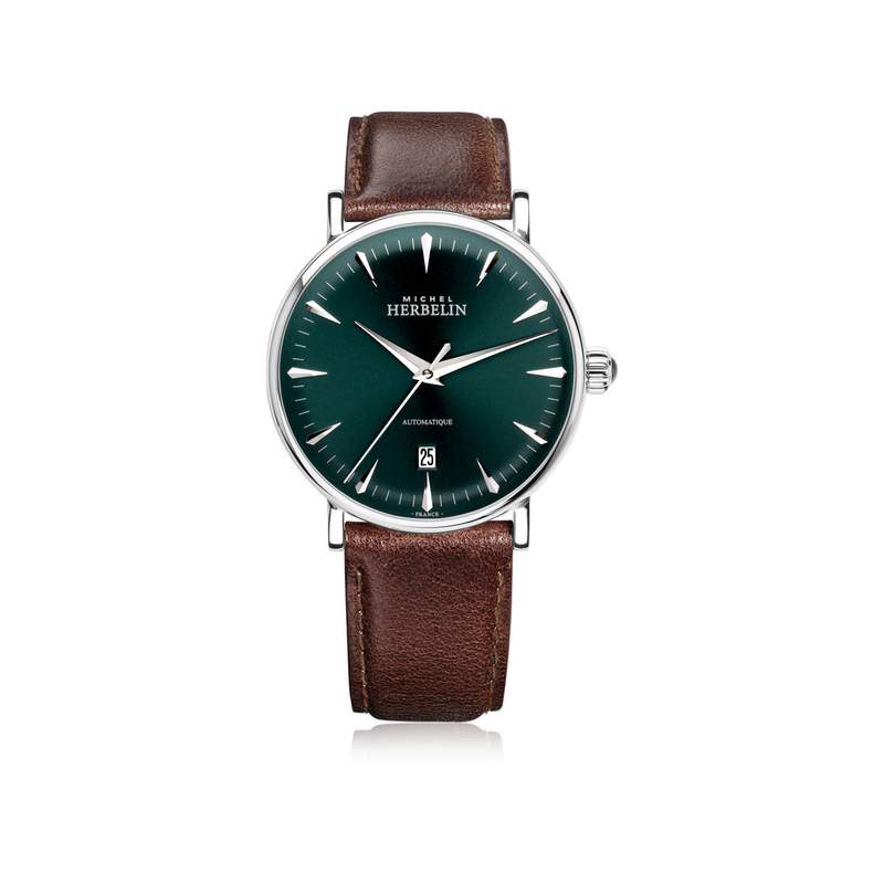 Montre HERBELIN  Inspiration automatique acier bracelet cuir brun - vue 1
