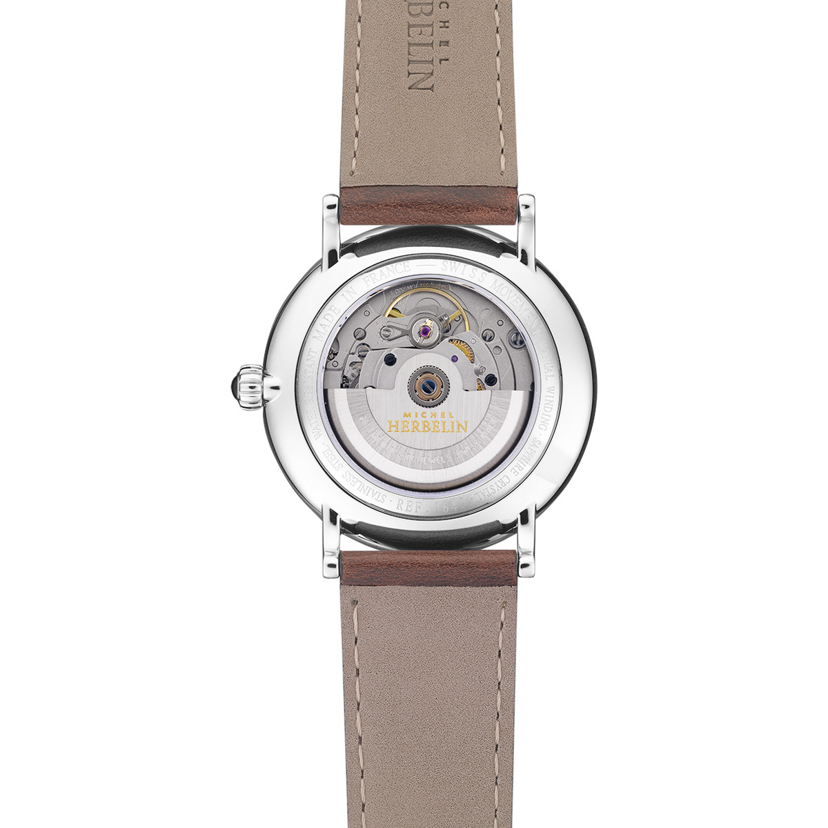 Montre HERBELIN  Inspiration automatique acier bracelet cuir brun - vue 3