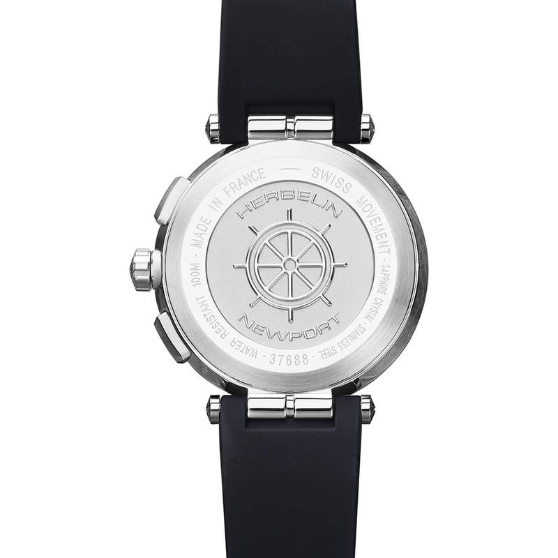 Montre HERBELIN Newport Chrono acier bracelet caoutchouc noir - vue 3