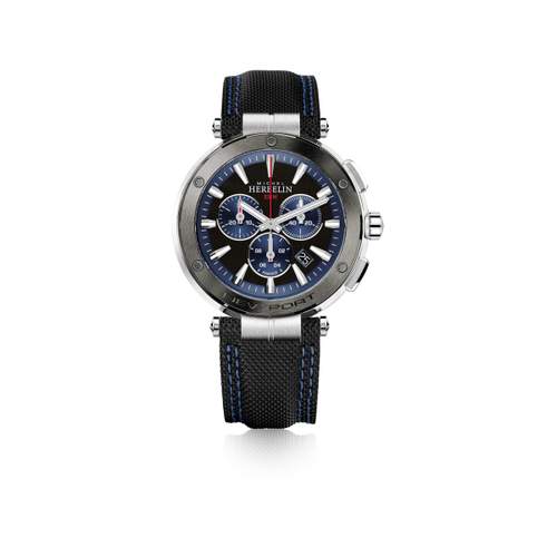 Montre HERBELIN Newport Chrono homme acier bracelet cuir noir