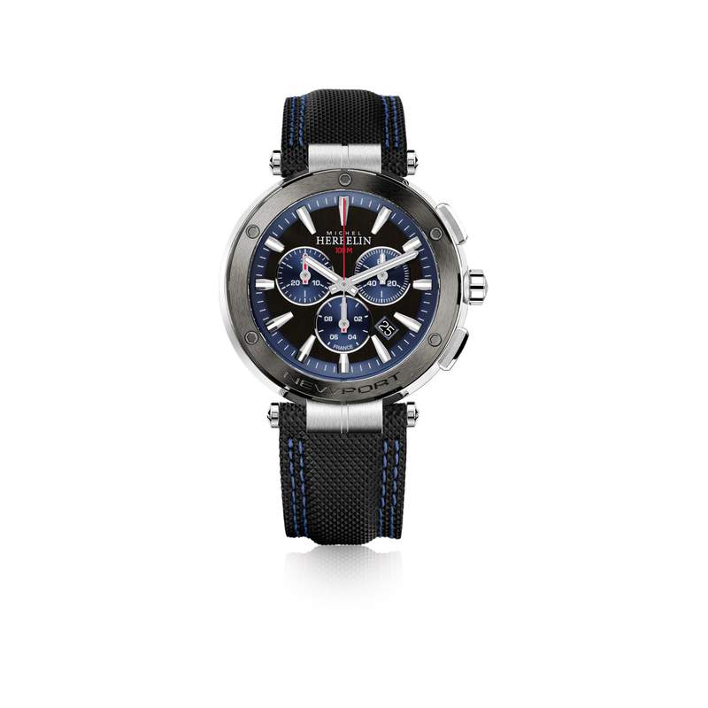 Montre HERBELIN Newport Chrono homme acier bracelet cuir noir - vue 1