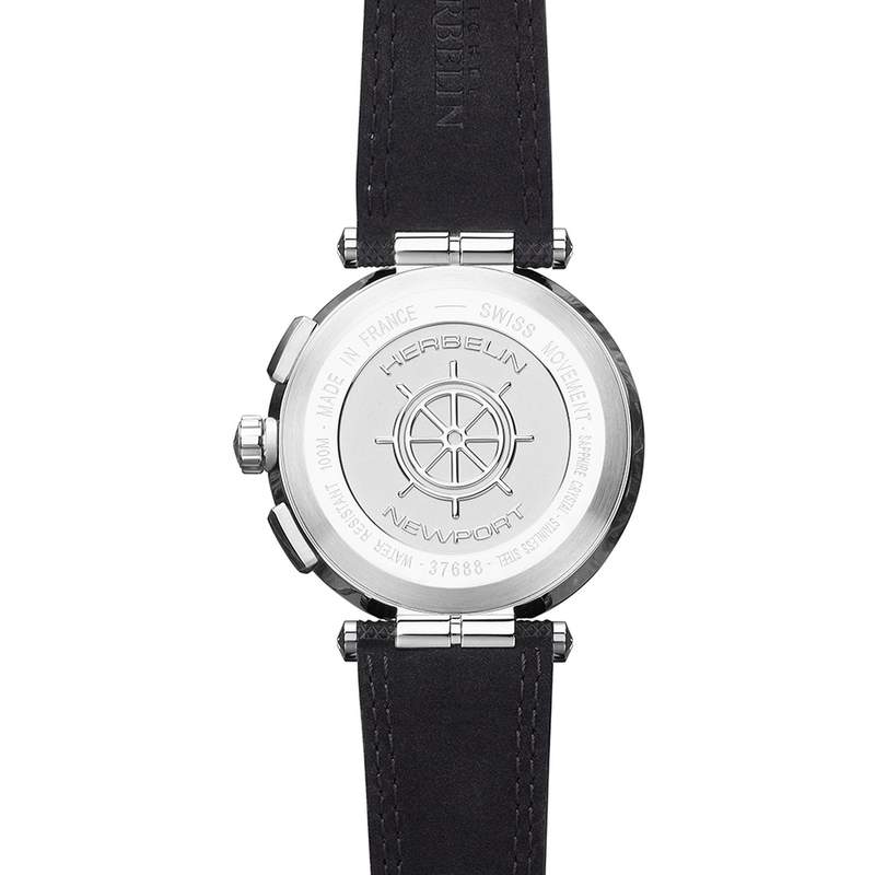 Montre HERBELIN Newport Chrono homme acier bracelet cuir noir - vue 3