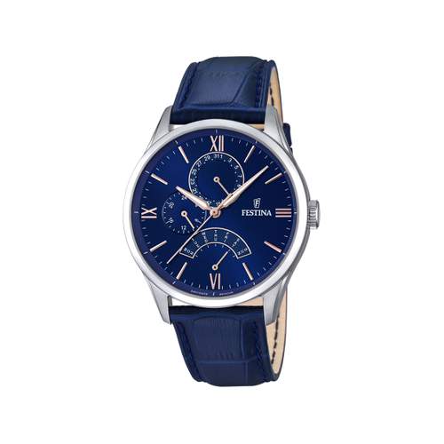 Montre Festina homme acier cuir bleu