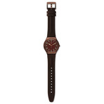 Montre Swatch homme acier brun cuir brun - vue D1