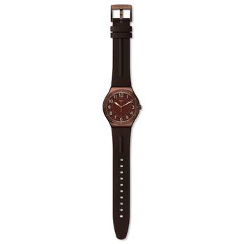 Swatch-herenhorloge van staal met bruin leer