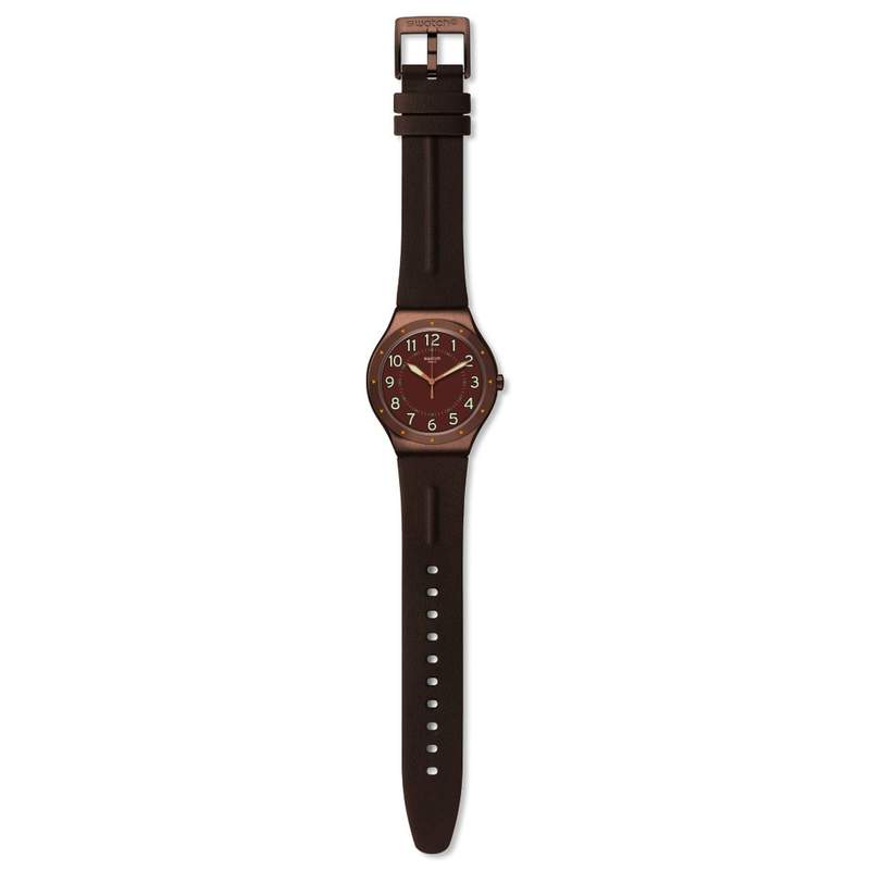 Montre Swatch homme acier brun cuir brun - vue D1