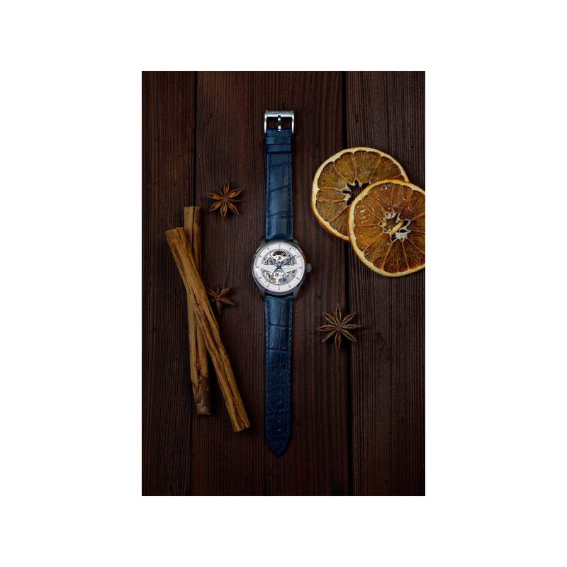 Montre Hamilton homme automatique acier cuir bleu - vue D4