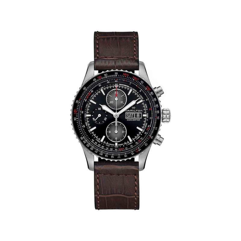 MONTRE HAMILTON HOMME AUTOMATIQUE ACIER CUIR MARRON - vue 1