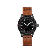 MONTRE HAMILTON HOMME AUTOMATIQUE ACIER NOIR CUIR MARRON