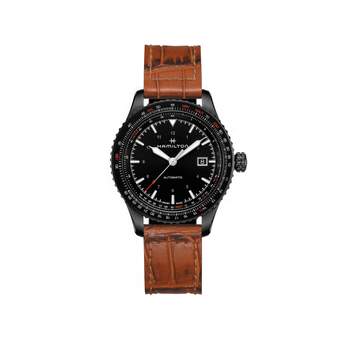 HAMILTON HERENHORLOGE, AUTOMATISCH, STAAL, ZWART, BRUIN LERD