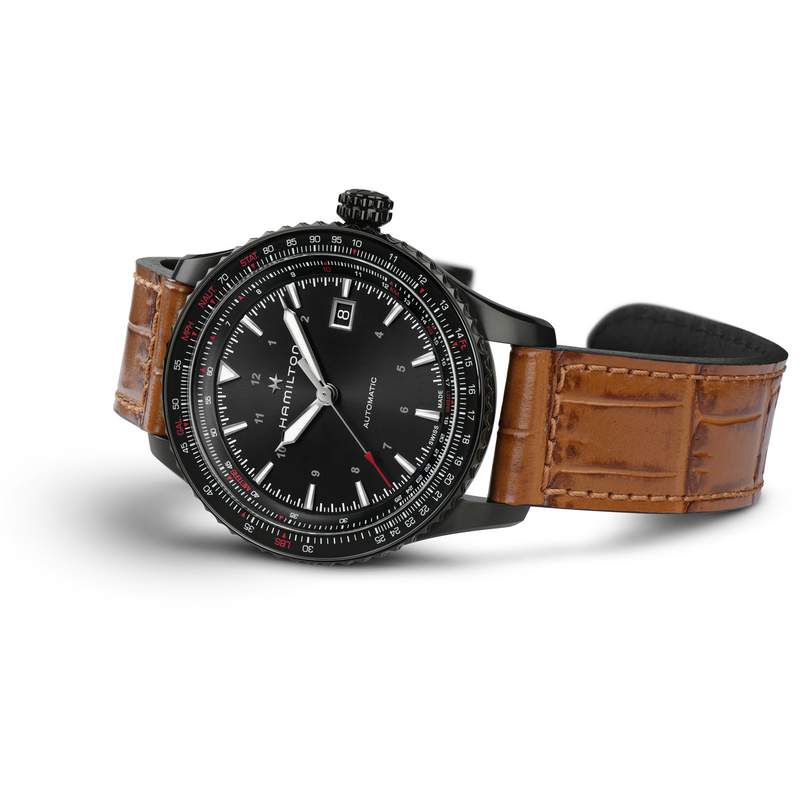 MONTRE HAMILTON HOMME AUTOMATIQUE ACIER NOIR CUIR MARRON - vue D3