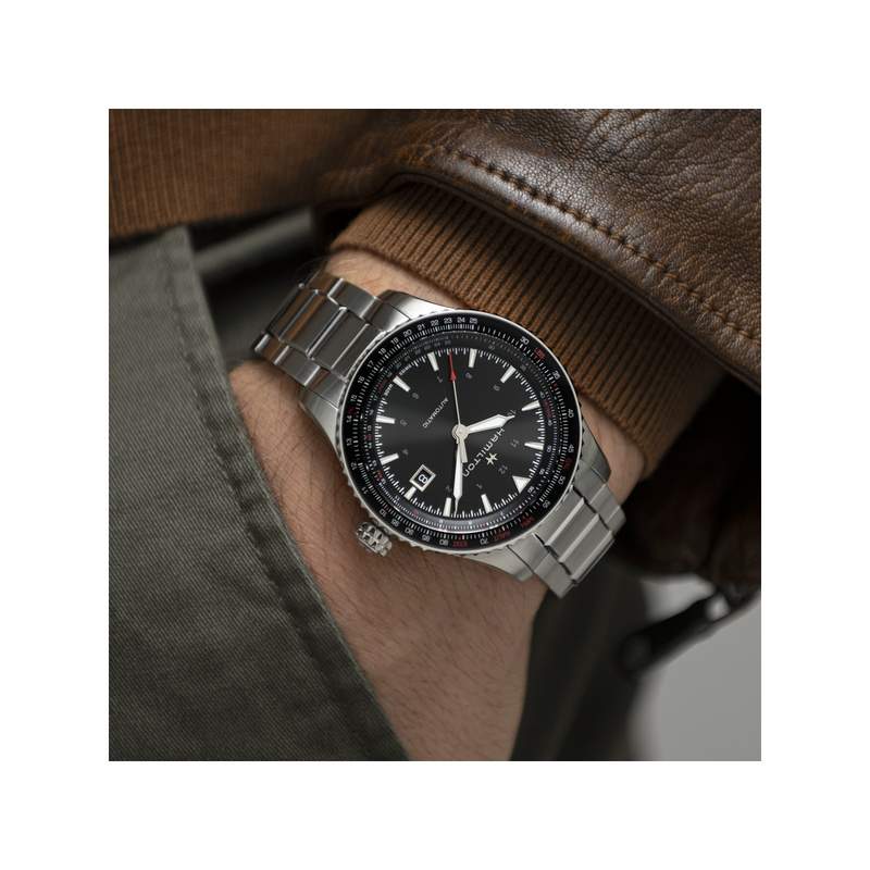MONTRE HAMILTON HOMME AUTOMATIQUE ACIER - vue porté 1
