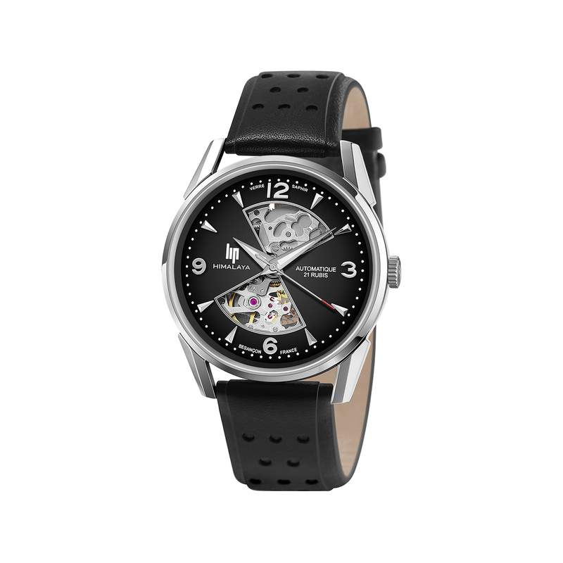 Montre Lip homme acier cuir noir - vue 1