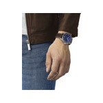 Montre Tissot homme chronographe acier cuir marron - vue porté 1