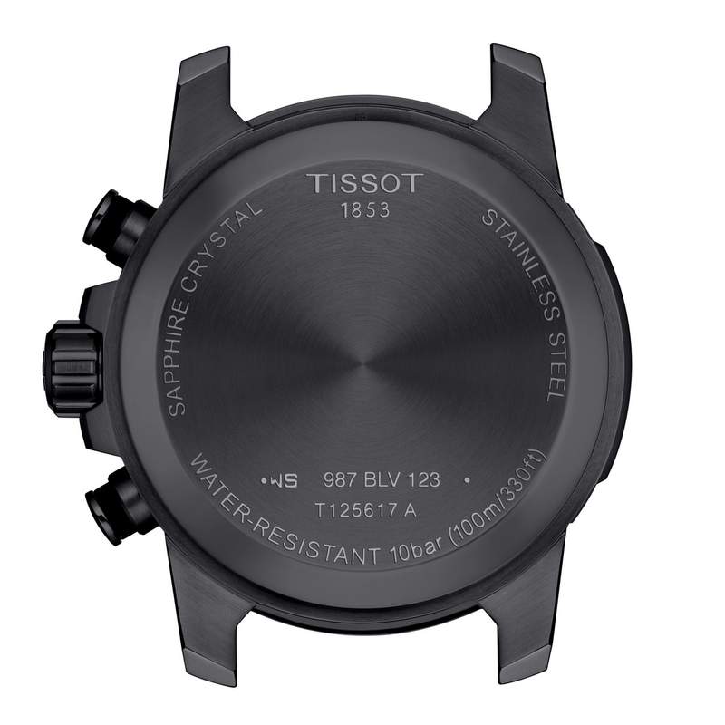Montre Tissot homme chronographe acier noir cuir marron - vue D1