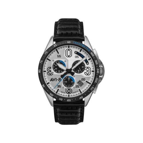 Montre AVI-8 homme chronographe acier cuir noir