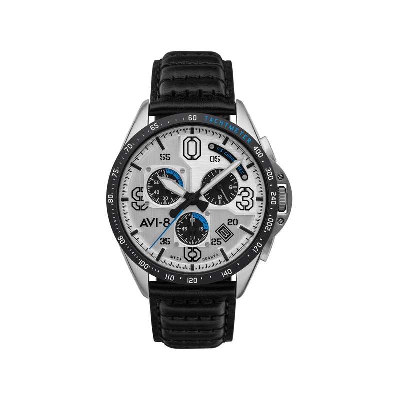 Montre AVI-8 homme chronographe acier cuir noir - vue 1