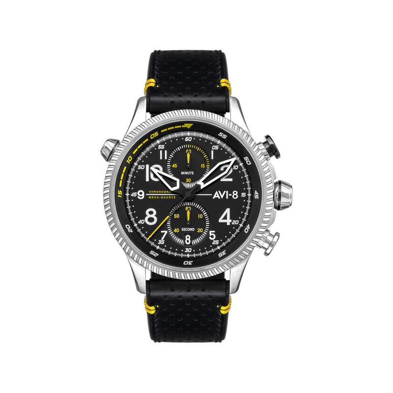 Montre AVI-8 homme chronographe acier cuir noir - vue 1