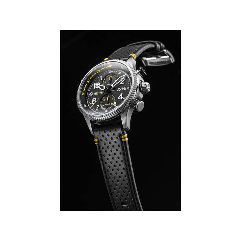 Montre AVI-8 homme chronographe acier cuir noir - vue 2