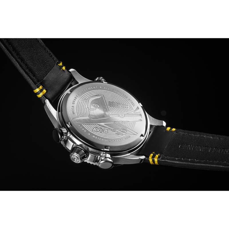 Montre AVI-8 homme chronographe acier cuir noir - vue 3