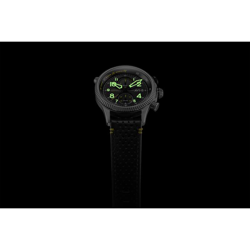 Montre AVI-8 homme chronographe acier cuir noir - vue 6