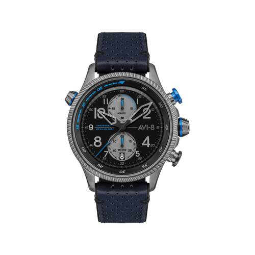 AVI-8 herenhorloge grijs leer staal chronograaf