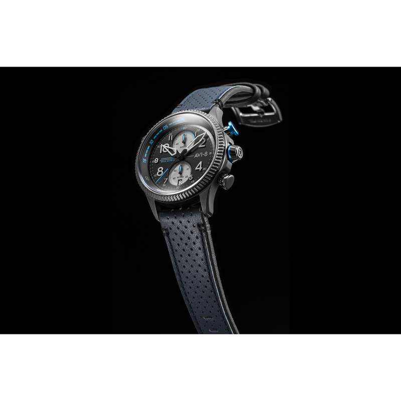 Montre AVI-8 homme chronographe acier cuir gris - vue 2