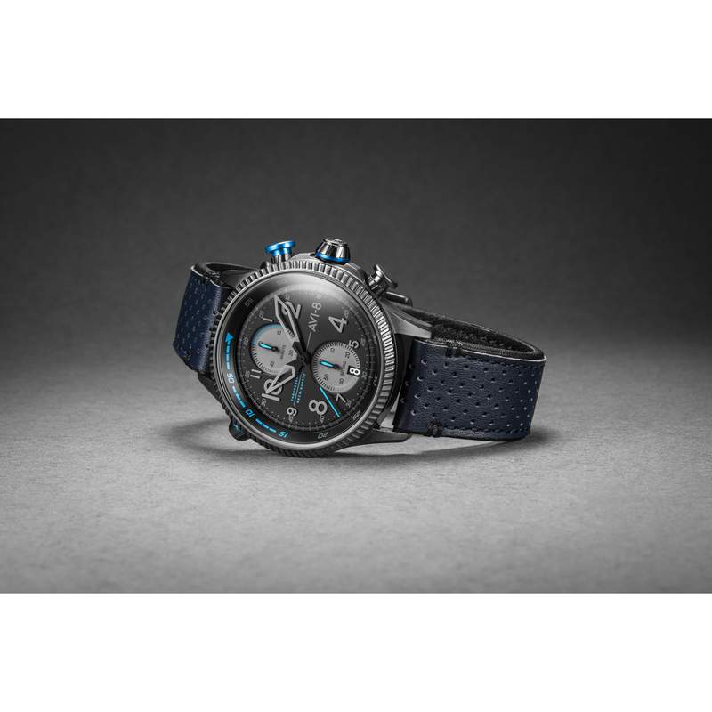 Montre AVI-8 homme chronographe acier cuir gris - vue 7