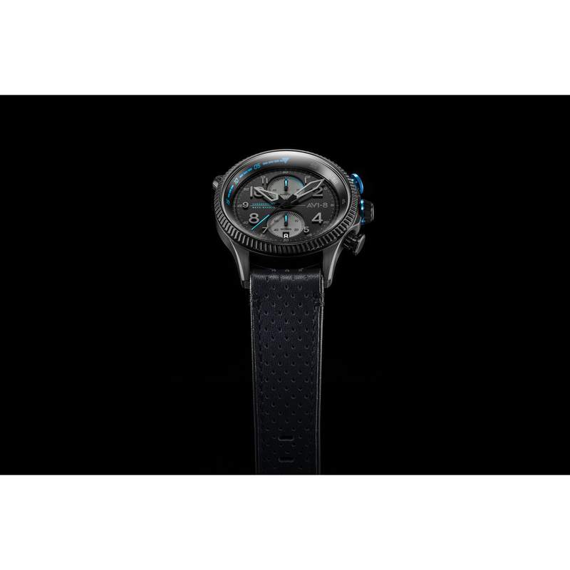 Montre AVI-8 homme chronographe acier cuir gris - vue D3