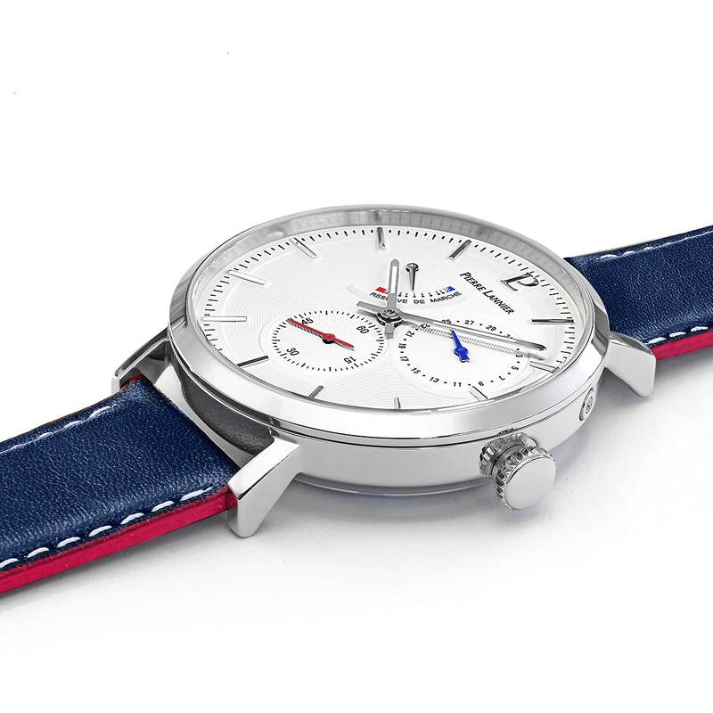 Montre Pierre Lannier homme acier cuir bleu - vue D1