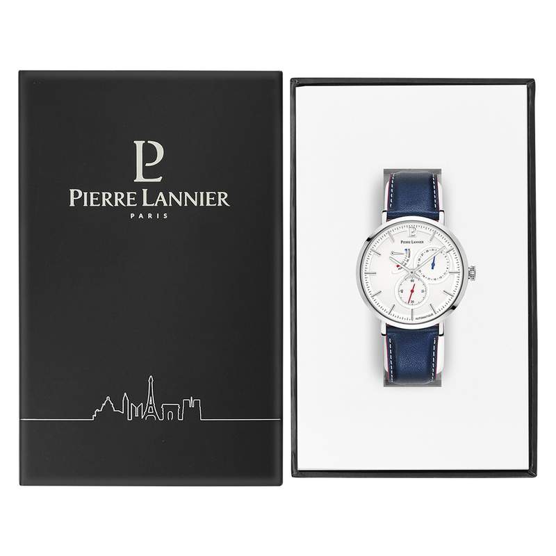Montre Pierre Lannier homme acier cuir bleu - vue D5