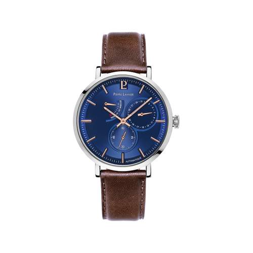 Pierre Lannier automatic men's watch steel brown leather