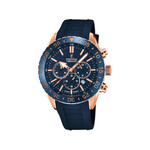Montre Festina homme chronographe acier doré caoutchouc bleu - vue 1