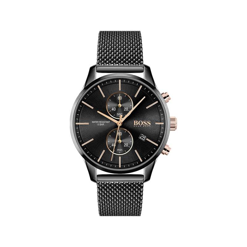 Montre Boss homme chronographe acier noir - vue 1