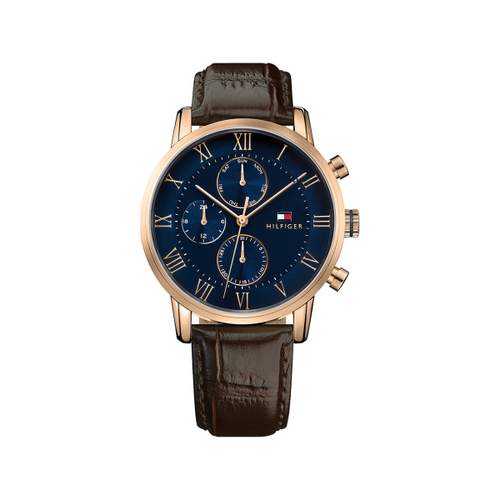 Montre Tommy Hilfiger homme acier doré rose cuir marron