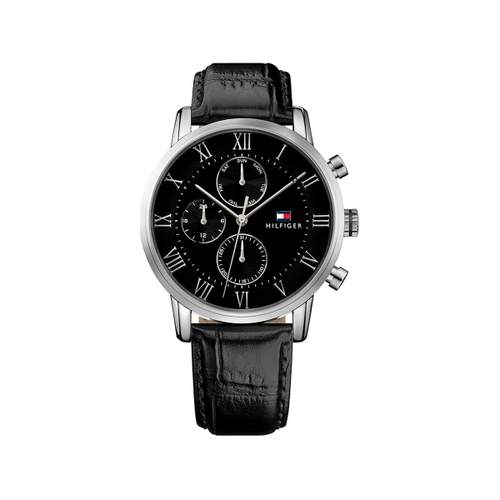 Mouvement Tommy Hilfiger homme acier cuir noir